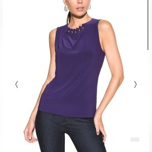 White House Black Market Outlet Cosmic Violet Rivet Pleated Shell Sleeveless Top